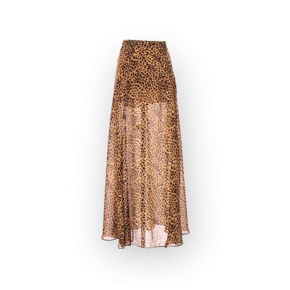 new MLM 𑁍 High Thigh Slit Sheer Flowy Maxi Skirt 𑁍 Leopard Print Chiffon 𑁍 XS - Picture 4 of 16